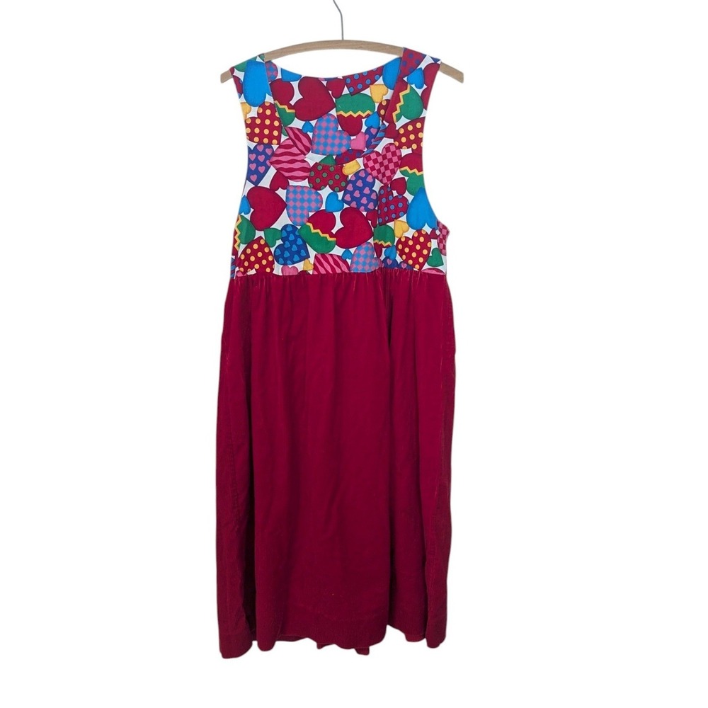 Overall Dress Handmade Kidcore Novelty Heart Print Red Corduroy Pinafore‎ Jumper